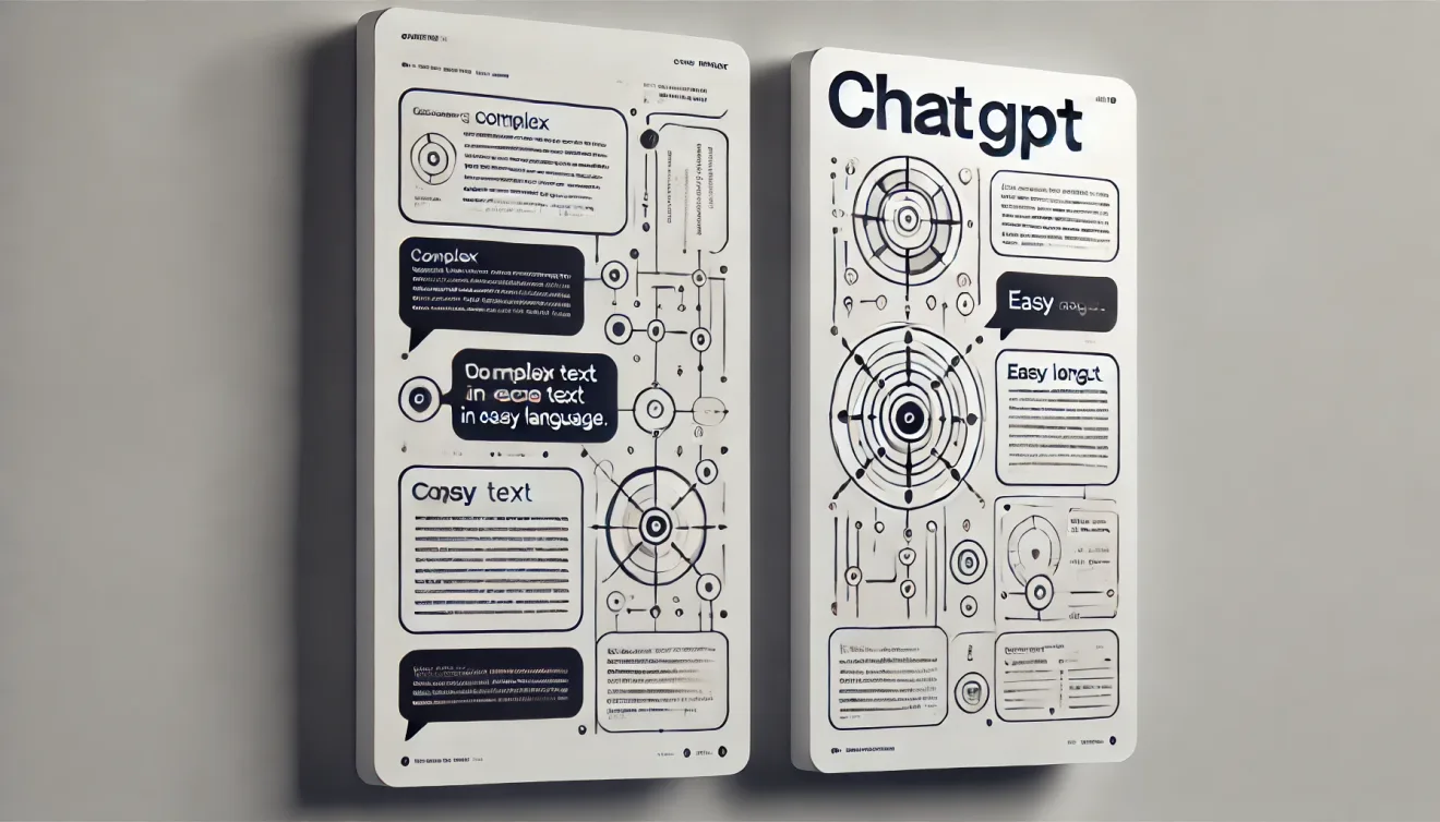 KI-generierte Grafik: 2 Wandtafeln mit verschiedenen Designelemten und unleserlichem Text. Lesbarer Titel: Chatgpt
