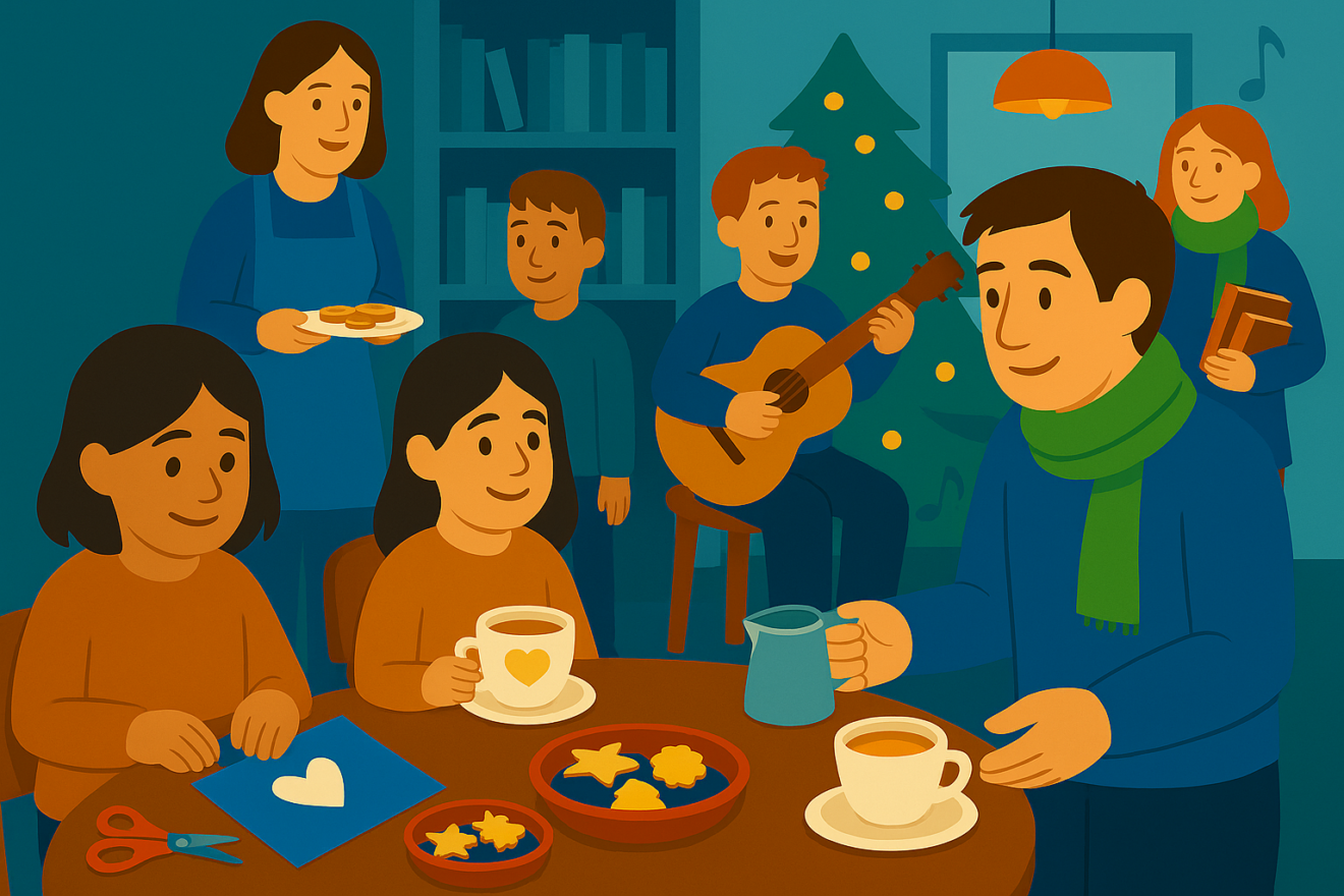 Kinder und Erwachsene beim weihnachtlichen Kaffeenachmittag