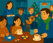 Kinder und Erwachsene beim weihnachtlichen Kaffeenachmittag