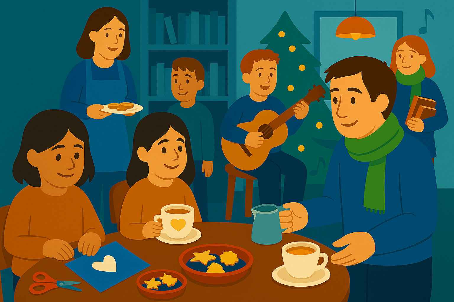 Kinder und Erwachsene beim weihnachtlichen Kaffeenachmittag